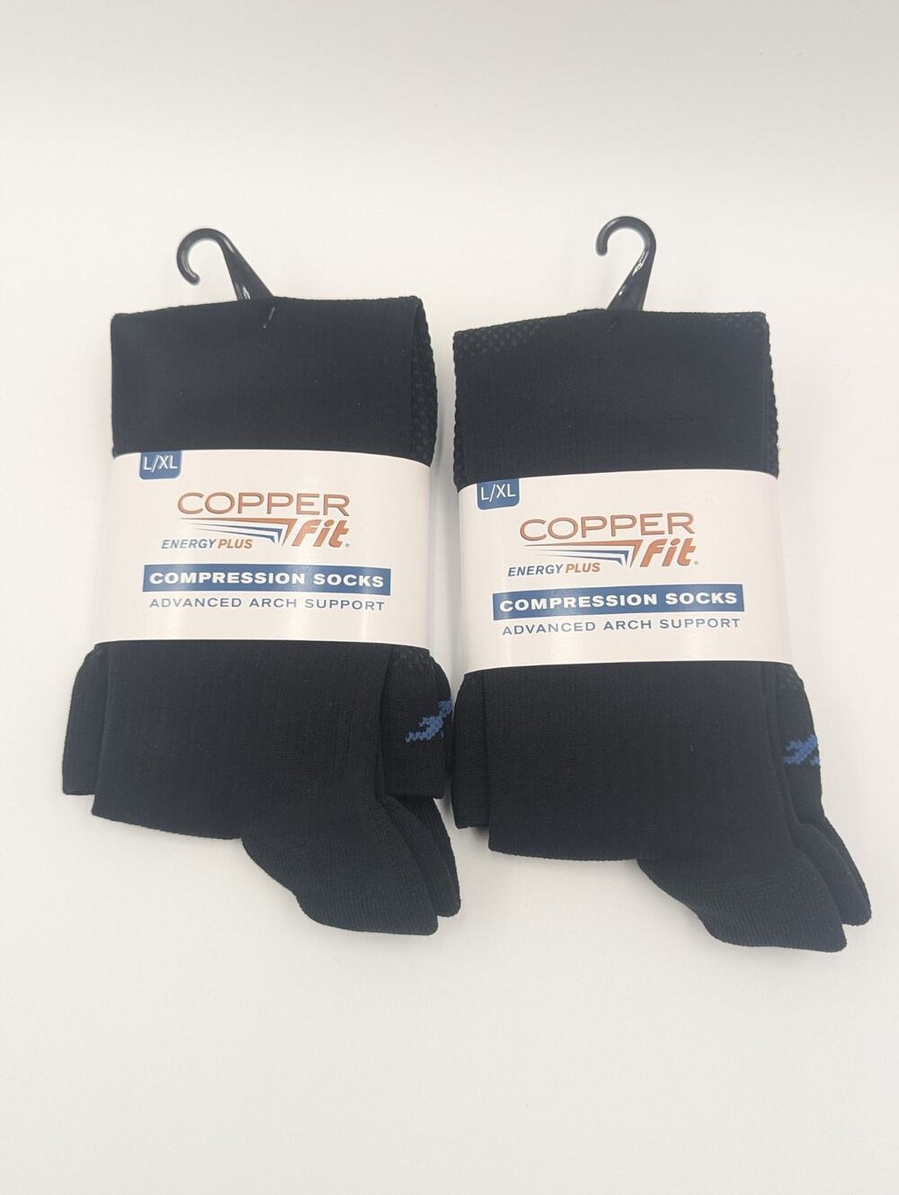 2 Pair Copper Fit Energy Plus Compression Socks Size Large/XL With Arch Support